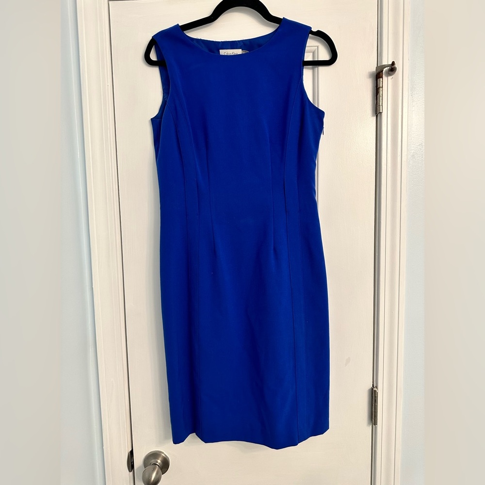 Calvin Klein Blue Sheath Dress Knee Length Sleeveless Work Office Career Size 4 - Picture 2 of 4